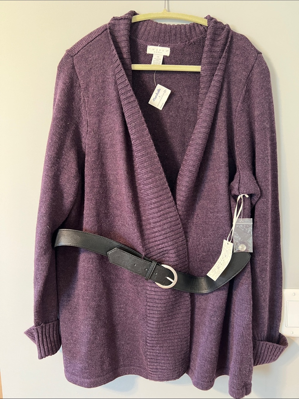 Tweeds Woman: Cozy Open-Front Shawl Collar Sweater Cardigan - Plum